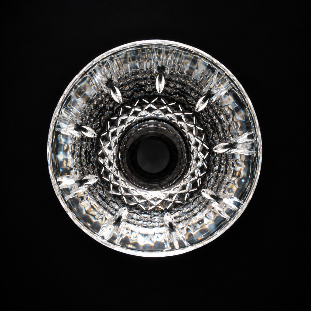 Tumbler CONCERTO en cristal – vue de haut, taille losanges concentriques